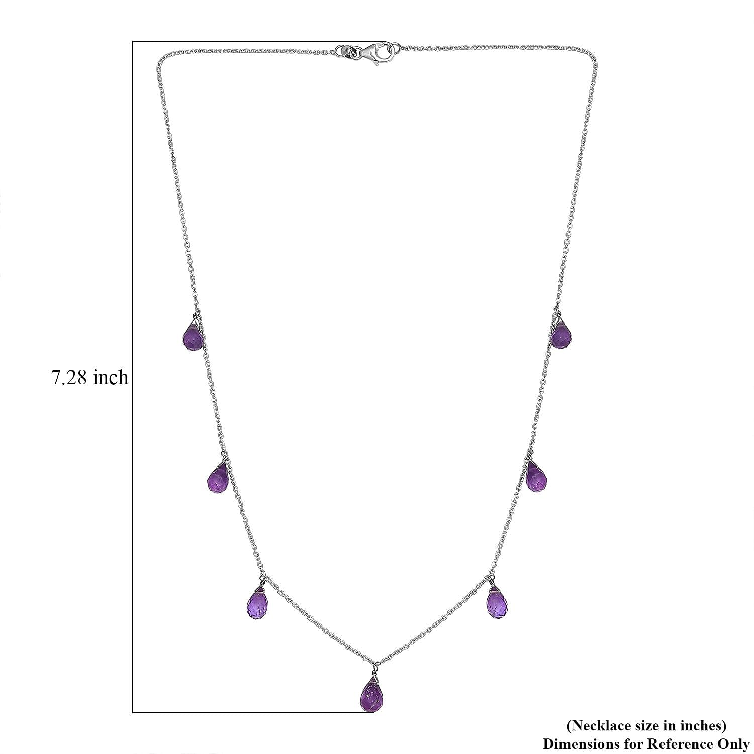 African Amethyst Station Necklace 20 Inches in Rhodium Over Sterling Silver 12.40 ctw
