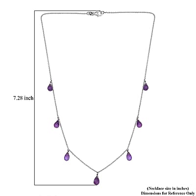 African Amethyst Station Necklace 20 Inches in Rhodium Over Sterling Silver 12.40 ctw