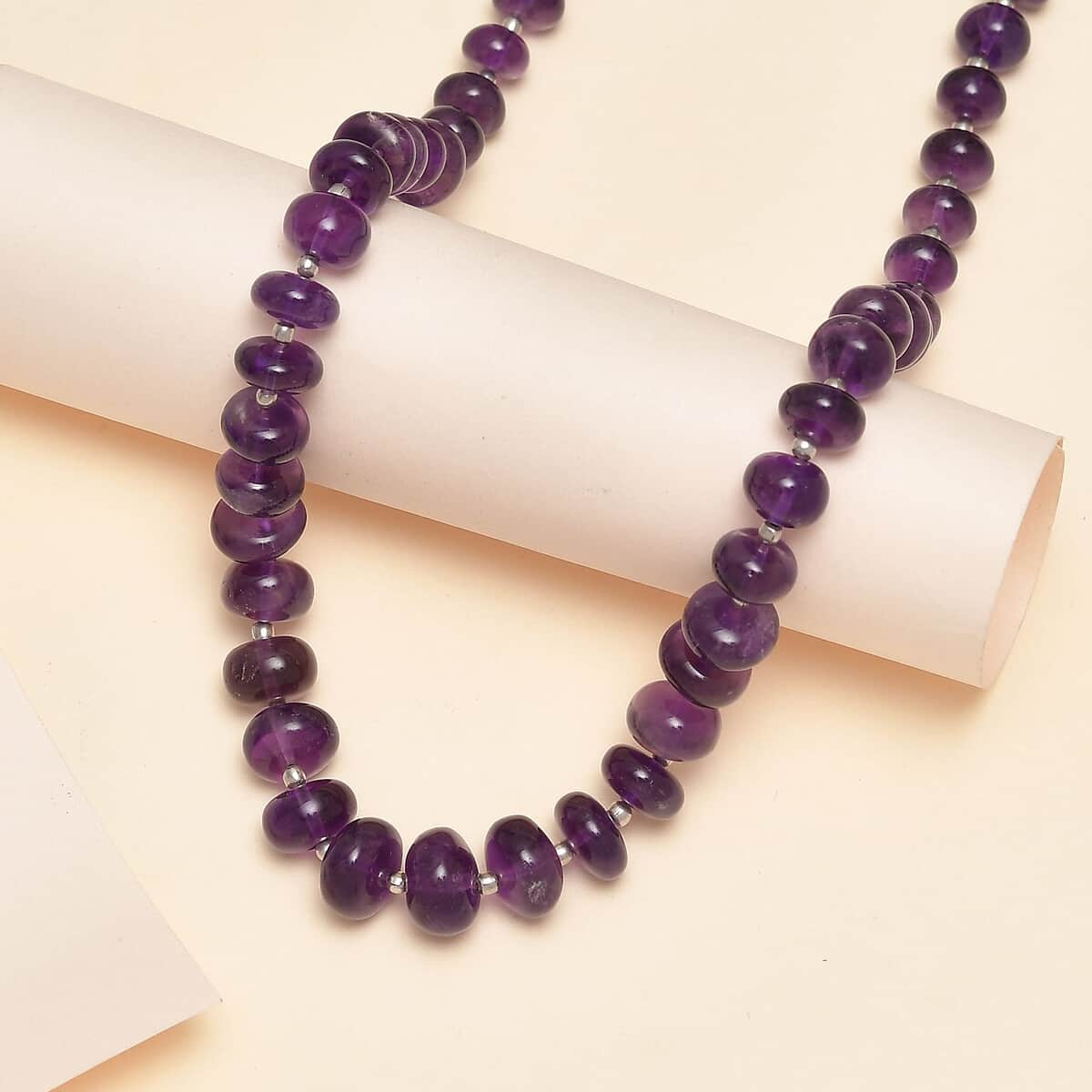 African Amethyst 191.00 ctw Beaded Necklace in Rhodium Over Sterling Silver (20 Inches) image number 1