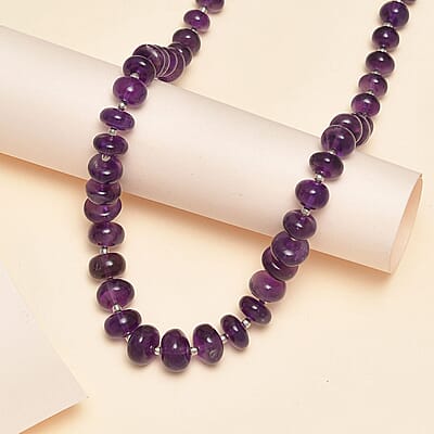 African Amethyst 191.00 ctw Beaded Necklace in Rhodium Over Sterling Silver (20 Inches)