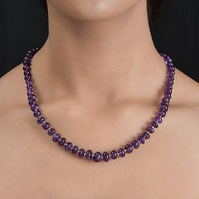 African Amethyst 191.00 ctw Beaded Necklace in Rhodium Over Sterling Silver (20 Inches)