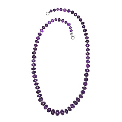 African Amethyst 191.00 ctw Beaded Necklace in Rhodium Over Sterling Silver (20 Inches)