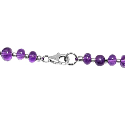 African Amethyst 191.00 ctw Beaded Necklace in Rhodium Over Sterling Silver (20 Inches)
