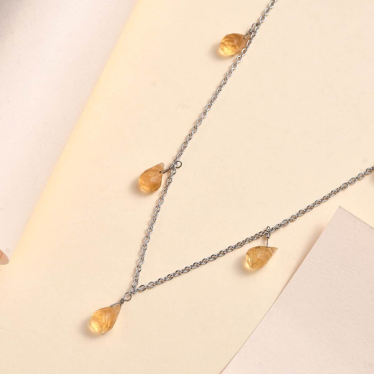 Brazilian Citrine Station Necklace 20 Inches in Rhodium Over Sterling Silver 8.25 ctw image number 1