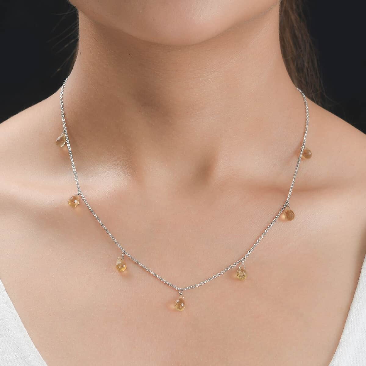 Brazilian Citrine Station Necklace 20 Inches in Rhodium Over Sterling Silver 8.25 ctw image number 2