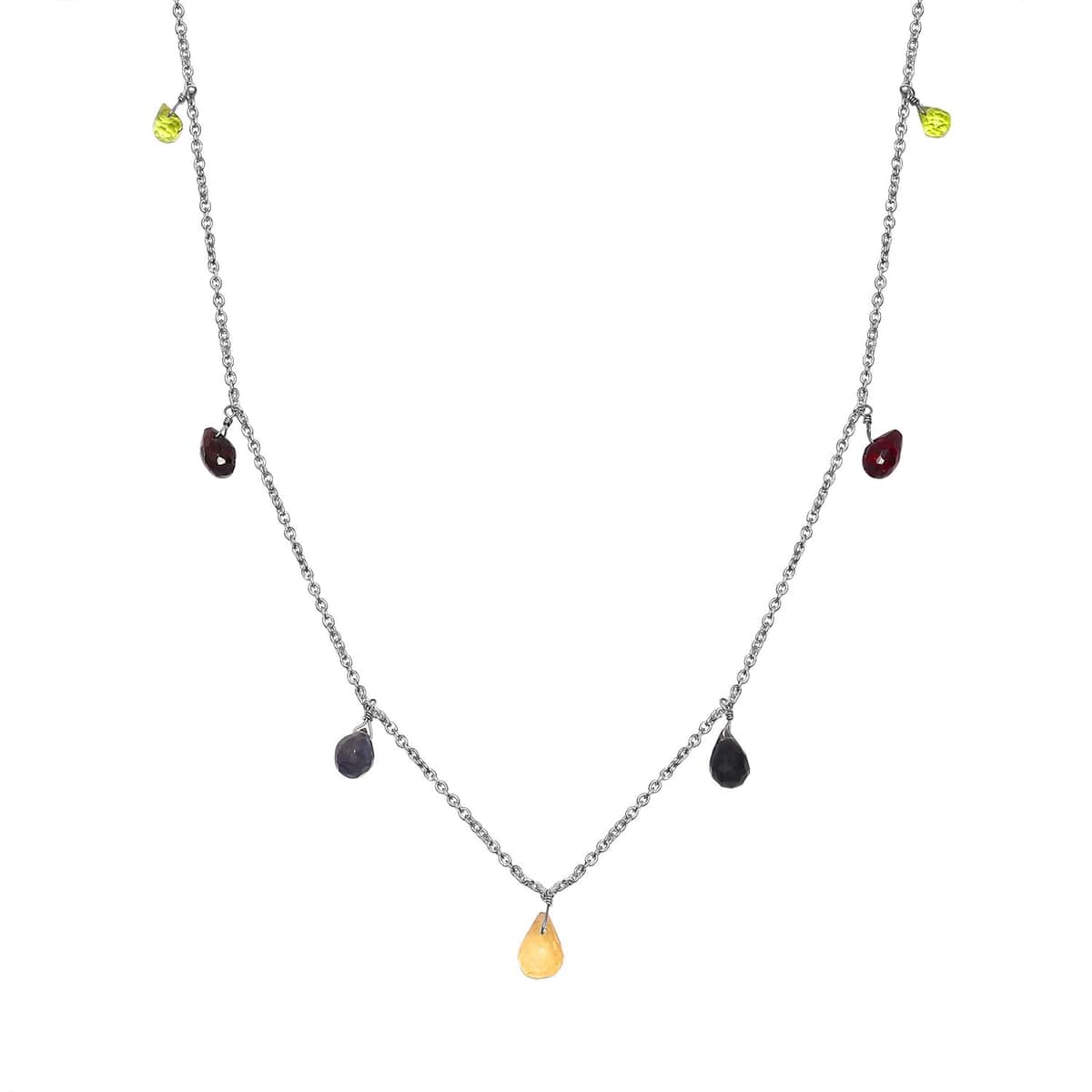 Multi Gemstone 14.15 ctw Station Necklace in Rhodium Over Sterling Silver 20 Inches image number 0