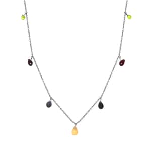 Multi Gemstone 14.15 ctw Station Necklace in Rhodium Over Sterling Silver 20 Inches