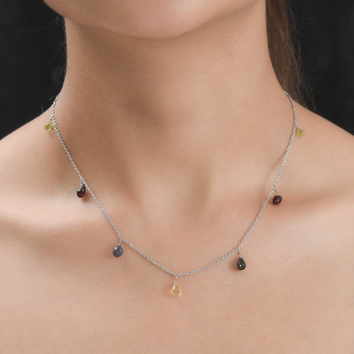 Multi Gemstone 14.15 ctw Station Necklace in Rhodium Over Sterling Silver 20 Inches image number 2