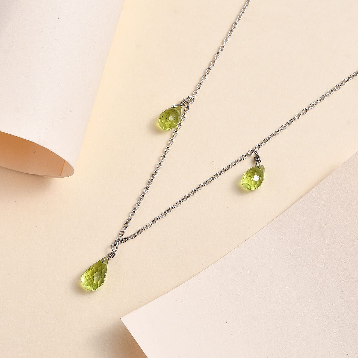 Peridot 7.10 ctw Station Necklace in Rhodium Over Sterling Silver 20 Inches image number 1