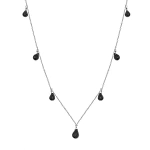 Thai Black Spinel 21.50 ctw Station Necklace in Rhodium Over Sterling Silver 20 Inches