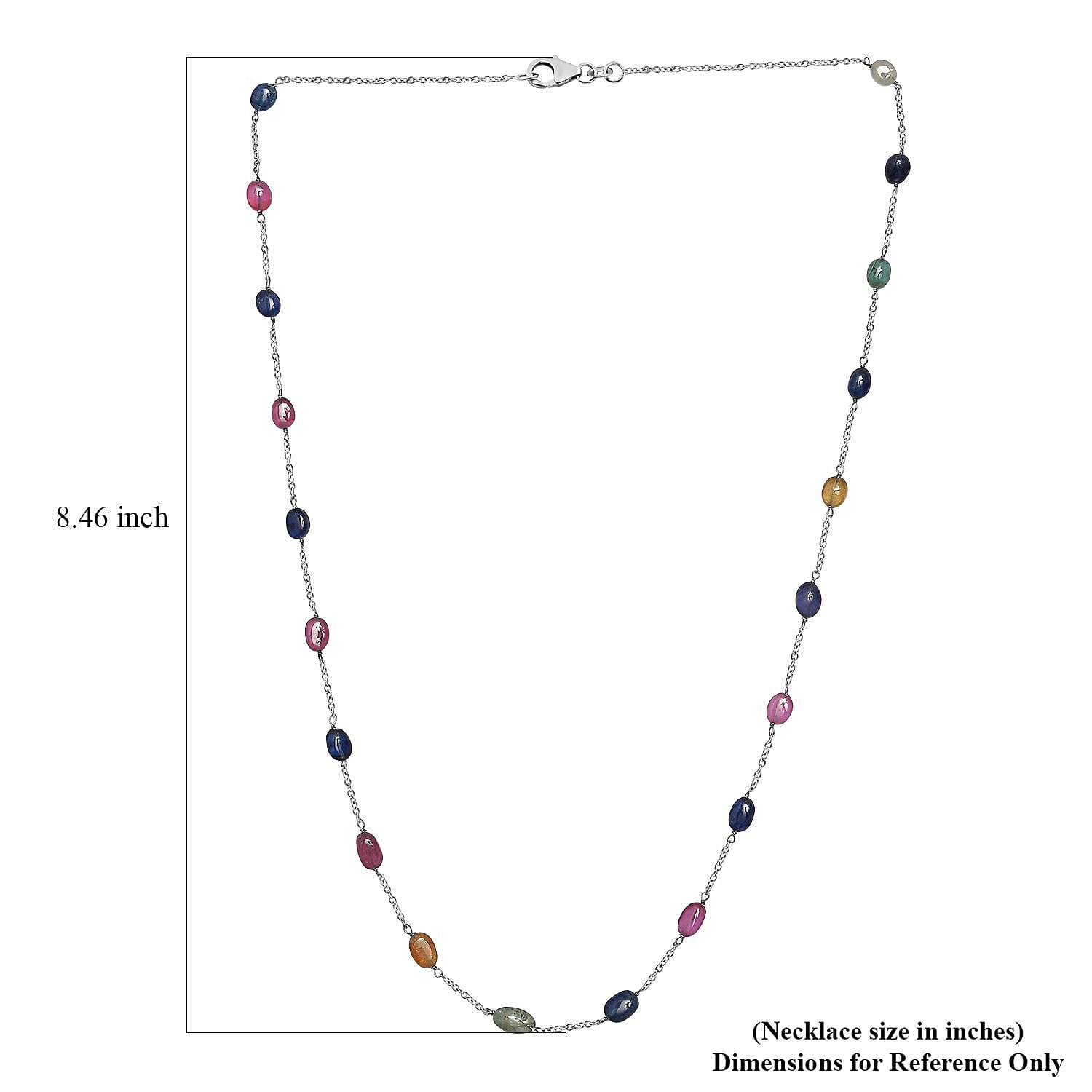 Multi Sapphire Station Necklace 24 Inches in Platinum Over Sterling Silver 38.10 ctw