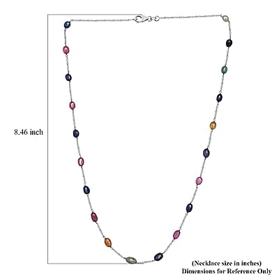 Multi Sapphire Station Necklace 24 Inches in Platinum Over Sterling Silver 38.10 ctw