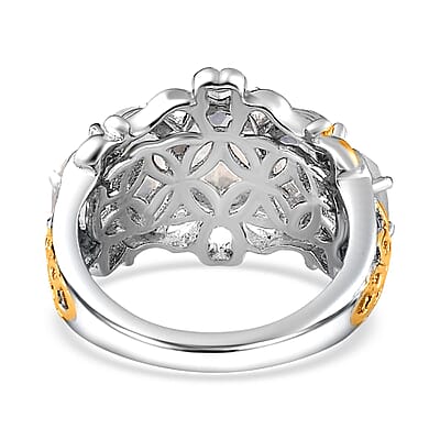 Premium Rainbow Moonstone 5 Stone Ring in Vermeil YG and Platinum Over Sterling Silver (Size 10.0) 3.35 ctw