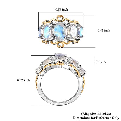 Premium Rainbow Moonstone 5 Stone Ring in Vermeil YG and Platinum Over Sterling Silver (Size 10.0) 3.35 ctw