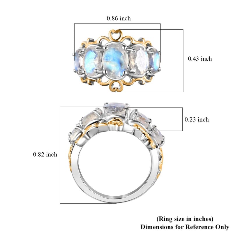 Premium Rainbow Moonstone 5 Stone Ring in Vermeil YG and Platinum Over Sterling Silver (Size 10.0) 3.35 ctw