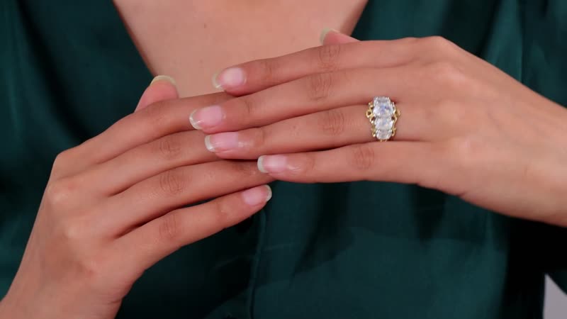 Premium Rainbow Moonstone 5 Stone Ring in Vermeil YG and Platinum Over Sterling Silver (Size 10.0) 3.35 ctw