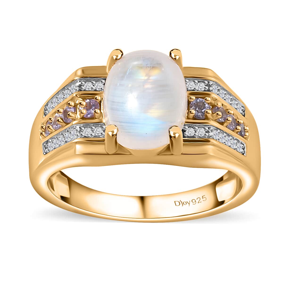 Premium Rainbow Moonstone and Multi Gemstone Men's Ring in Vermeil Yellow Gold Over Sterling Silver (Size 10.0) 3.60 ctw image number 0