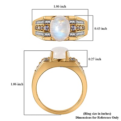 Premium Rainbow Moonstone and Multi Gemstone Men's Ring in Vermeil Yellow Gold Over Sterling Silver (Size 10.0) 3.60 ctw