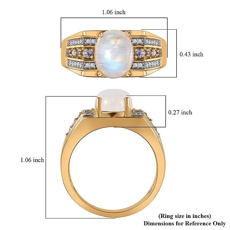 Premium Rainbow Moonstone and Multi Gemstone Men's Ring in Vermeil Yellow Gold Over Sterling Silver (Size 10.0) 3.60 ctw