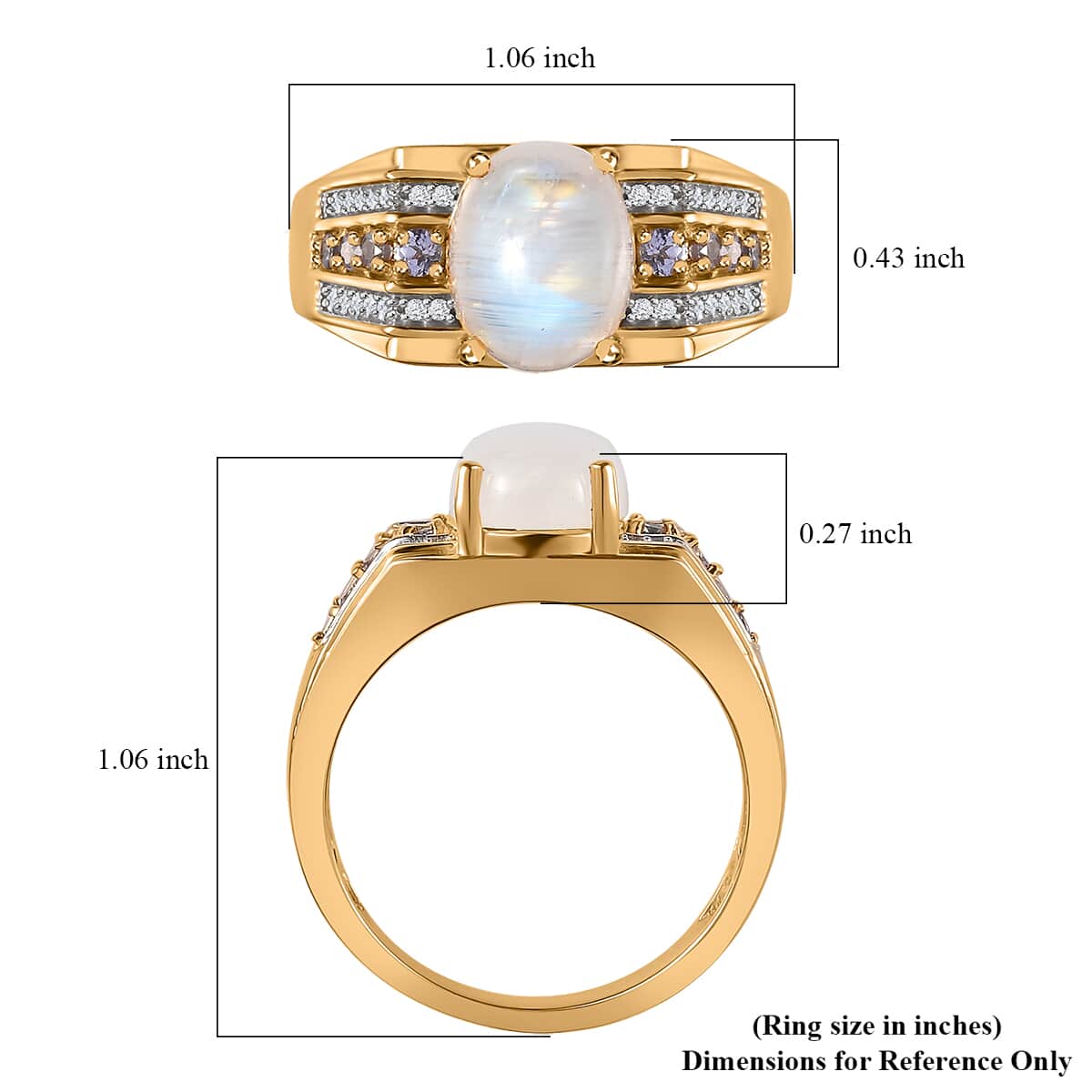 Premium Rainbow Moonstone and Multi Gemstone Men's Ring in Vermeil Yellow Gold Over Sterling Silver (Size 10.0) 3.60 ctw image number 6