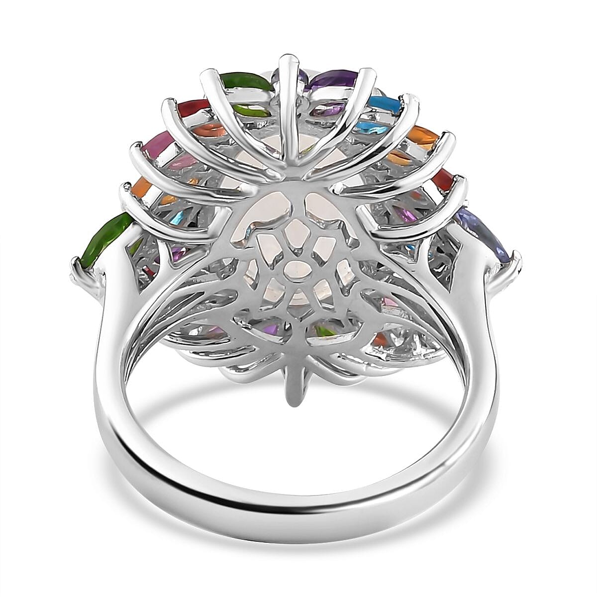 Premium Rainbow Moonstone and Multi Gemstone Cocktail Ring in Platinum Over Sterling Silver (Size 11.0) 8.25 ctw image number 5