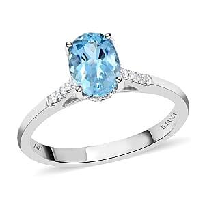 Certified & Appraised Iliana AAA Santa Maria Aquamarine and G-H SI Diamond 1.35 ctw Ring in 18K White Gold (Size 5.5)
