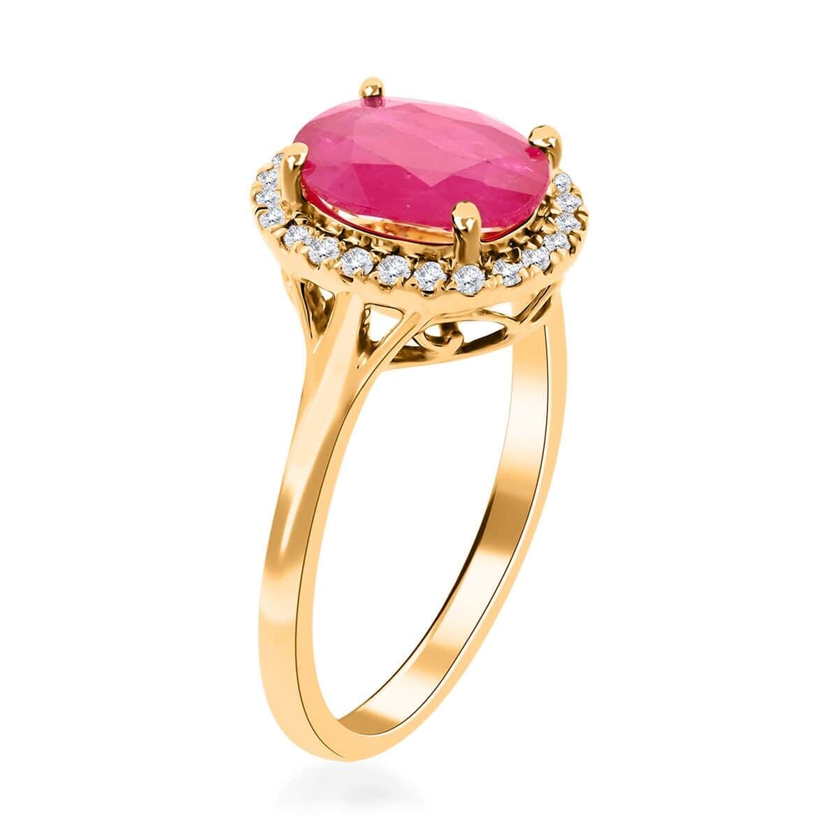 Certified & Appraised Iliana AAA Montepuez Ruby and G-H SI Diamond 2.50 ctw Halo Ring in 18K Yellow Gold (Size 7.5) image number 3