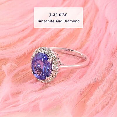 Certified & Appraised Luxoro AAA Tanzanite and G-H I2 Diamond 3.25 ctw Halo Ring in 14K White Gold (Size 11.0)