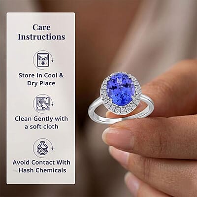 Certified & Appraised Luxoro AAA Tanzanite and G-H I2 Diamond 3.25 ctw Halo Ring in 14K White Gold (Size 11.0)