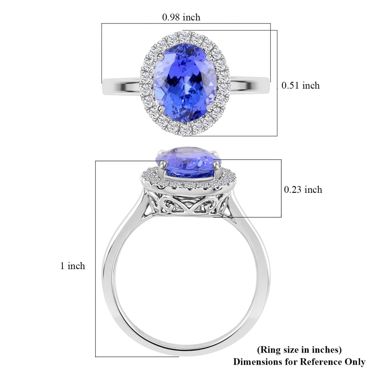 Certified & Appraised Luxoro AAA Tanzanite and G-H I2 Diamond 3.25 ctw Halo Ring in 14K White Gold (Size 11.0) image number 5