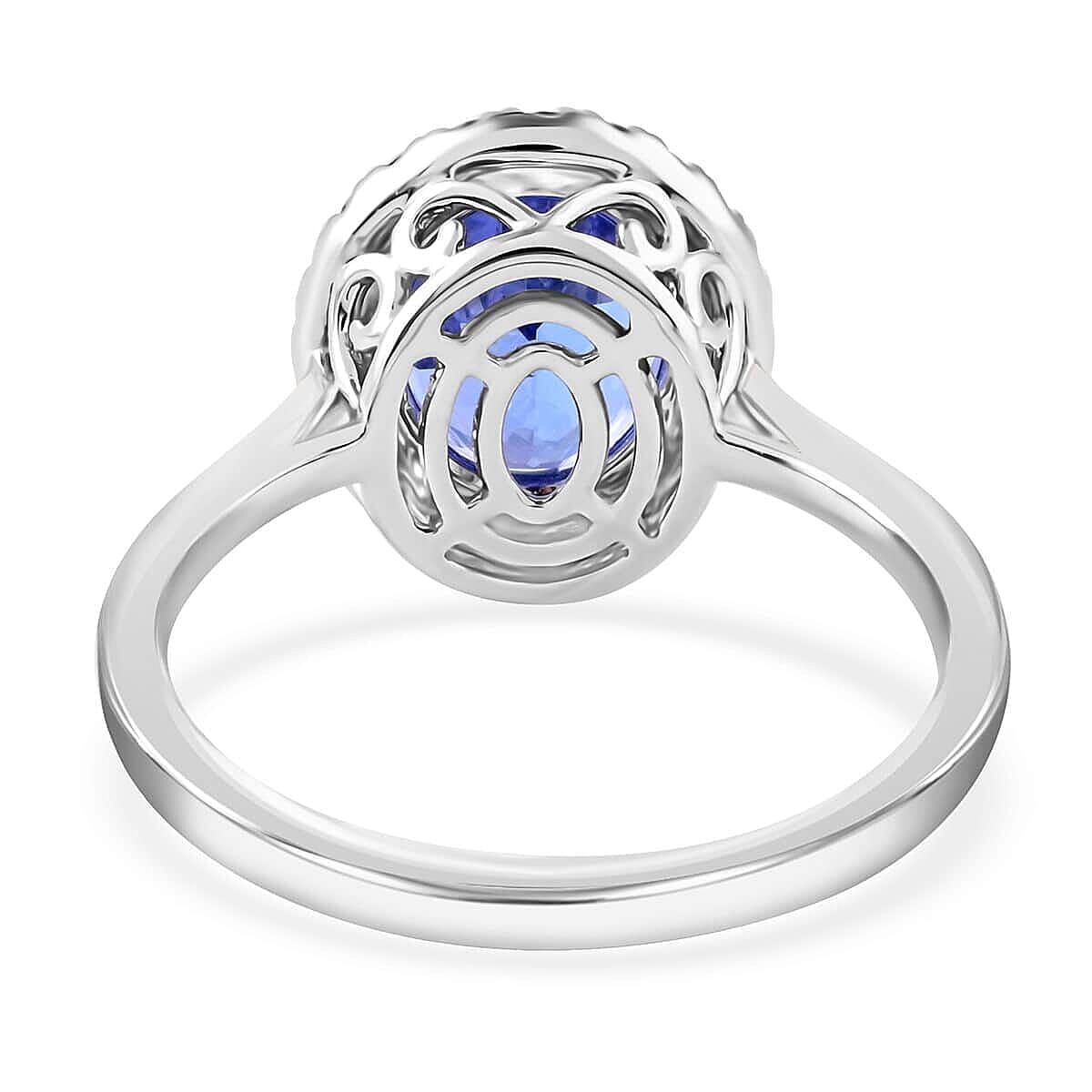 Certified & Appraised Luxoro AAA Tanzanite and G-H I2 Diamond 3.25 ctw Halo Ring in 14K White Gold (Size 8.5) image number 4