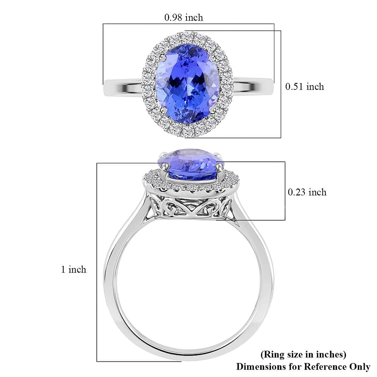 Certified & Appraised Luxoro AAA Tanzanite and G-H I2 Diamond 3.25 ctw Halo Ring in 14K White Gold (Size 8.5) image number 5
