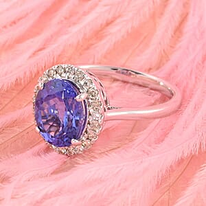 Certified & Appraised Luxoro AAA Tanzanite and G-H I2 Diamond 3.25 ctw Halo Ring in 14K White Gold (Size 9.5)