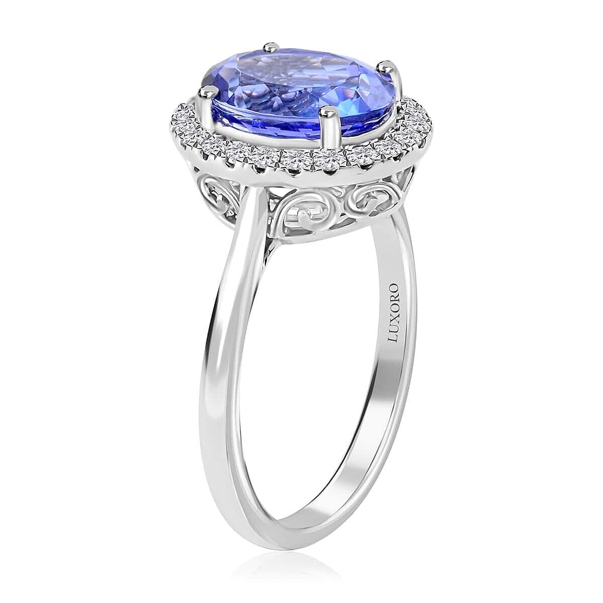 Certified & Appraised Luxoro AAA Tanzanite and G-H I2 Diamond 3.25 ctw Halo Ring in 14K White Gold (Size 9.5) image number 3