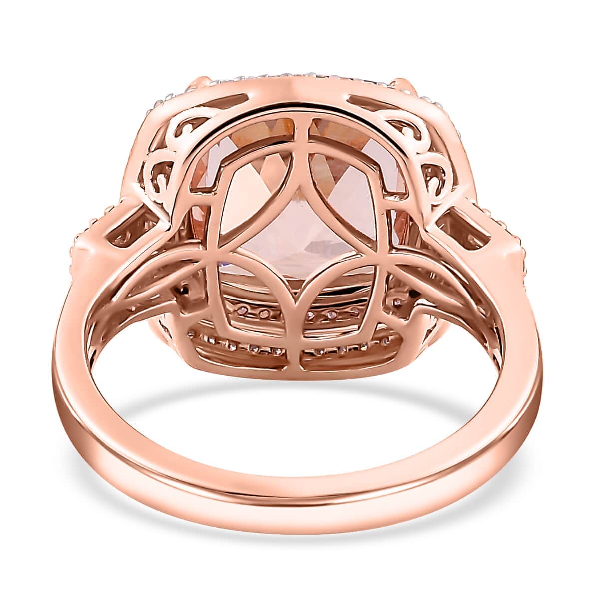 Luxoro 14K Rose Gold AAA Marropino Morganite, Natural Pink and White Diamond I2-I3 Double Halo Ring (Size 9.0) 5.90 Grams 6.85 ctw image number 4