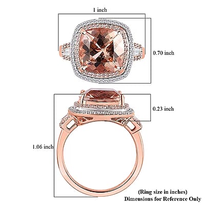 Luxoro 14K Rose Gold AAA Marropino Morganite, Natural Pink and White Diamond I2-I3 Double Halo Ring (Size 9.0) 5.90 Grams 6.85 ctw