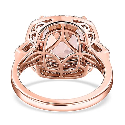 Luxoro 14K Rose Gold AAA Marropino Morganite, Natural Pink and White Diamond I2-I3 Double Halo Ring (Size 9.0) 5.90 Grams 6.85 ctw