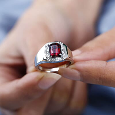 Rhapsody AAAA Ouro Fino Rubellite and E-F VS Diamond 2.64 ctw Men's Ring in 950 Platinum (Size 9.0) 9.70 Grams