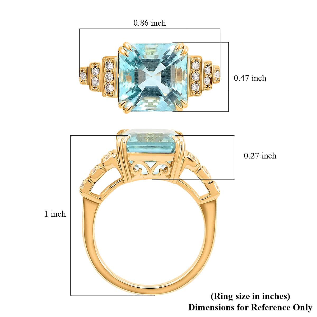 Certified & Appraised Luxoro 14K Yellow Gold Asscher Cut AAA Santa Maria Aquamarine and I2 Diamond Ring (Size 5.0) 4.30 Grams 4.50 ctw
