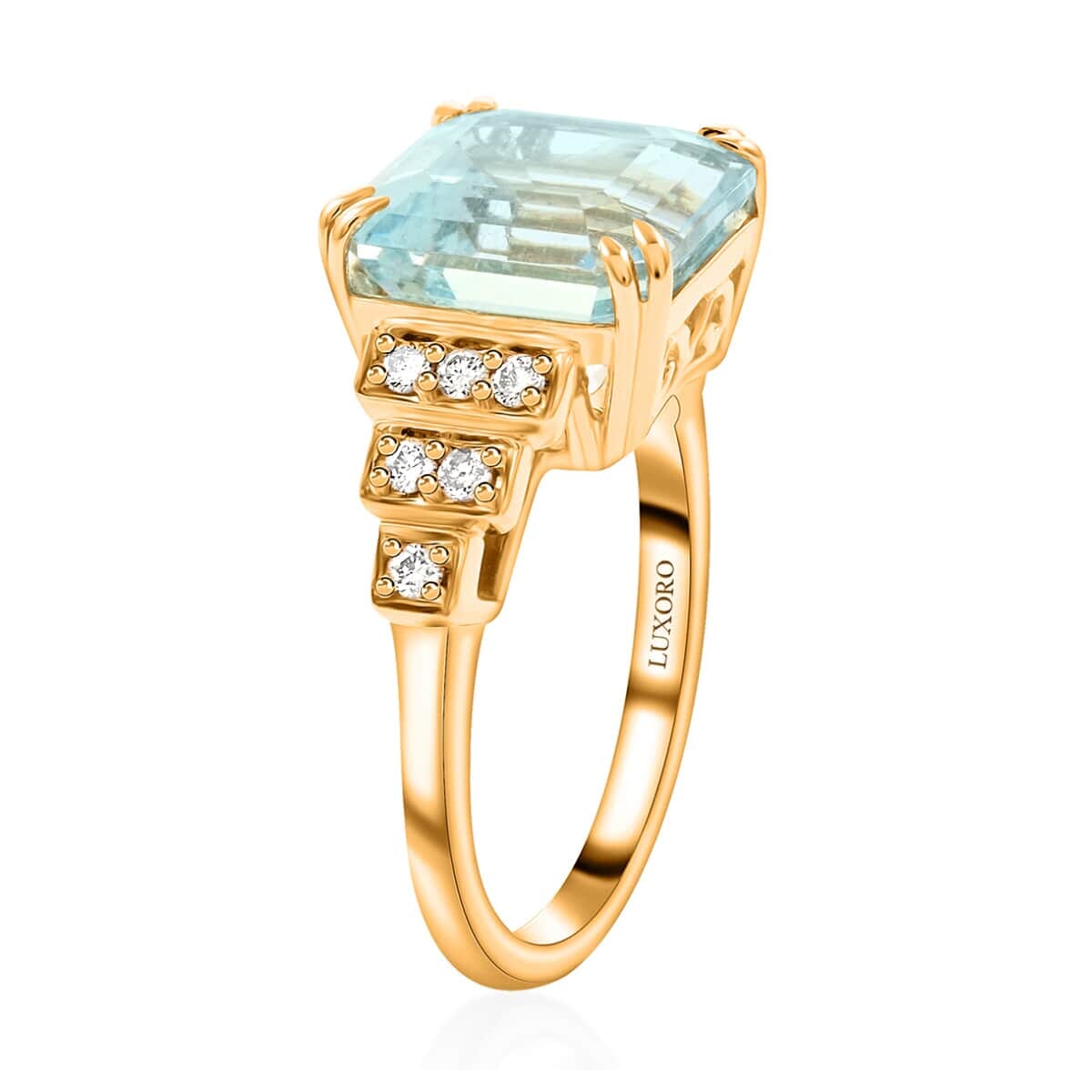 Certified & Appraised Luxoro 14K Yellow Gold Asscher Cut AAA Santa Maria Aquamarine and I2 Diamond Ring (Size 8.5) 4.30 Grams 4.50 ctw image number 3