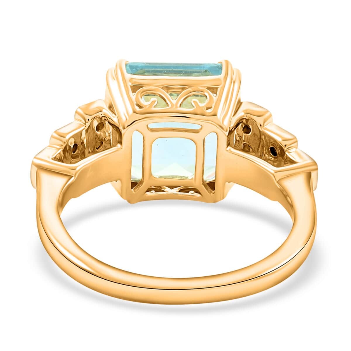 Certified & Appraised Luxoro 14K Yellow Gold Asscher Cut AAA Santa Maria Aquamarine and I2 Diamond Ring (Size 8.5) 4.30 Grams 4.50 ctw image number 4