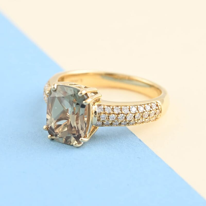 Certified and Appraised Iliana 18K Yellow Gold AAA Turkizite and G-H SI Diamond Ring (Size 10.5) 4.55 Grams 2.60 ctw