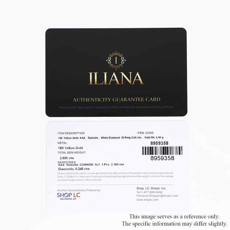 Certified and Appraised Iliana 18K Yellow Gold AAA Turkizite and G-H SI Diamond Ring (Size 10.5) 4.55 Grams 2.60 ctw