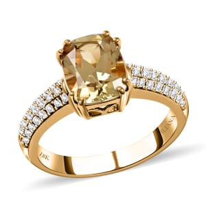 Certified and Appraised Iliana 18K Yellow Gold AAA Turkizite and G-H SI Diamond Ring (Size 6.5) 4.55 Grams 2.60 ctw