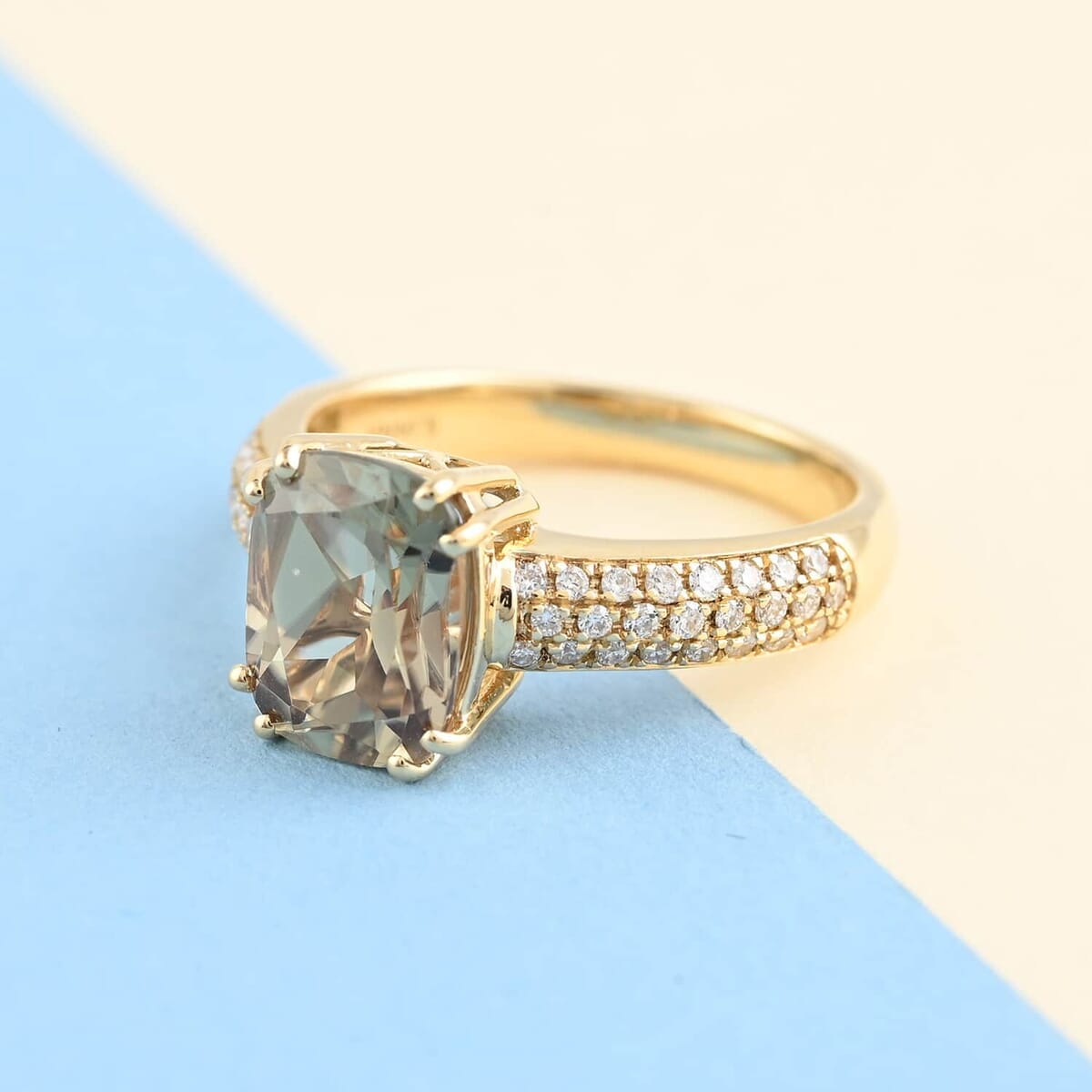 Certified and Appraised Iliana 18K Yellow Gold AAA Turkizite and G-H SI Diamond Ring (Size 6.5) 4.55 Grams 2.60 ctw image number 1