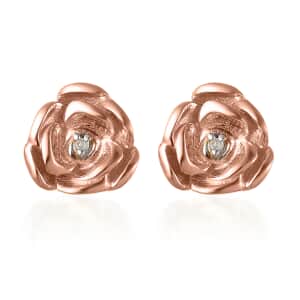 White Diamond Accent Floral Stud Earrings in 14K RG Over Sterling Silver