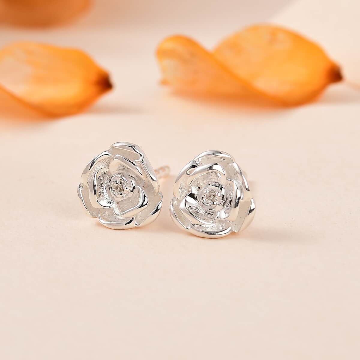 Diamond Accent Floral Stud Earrings in Sterling Silver image number 1