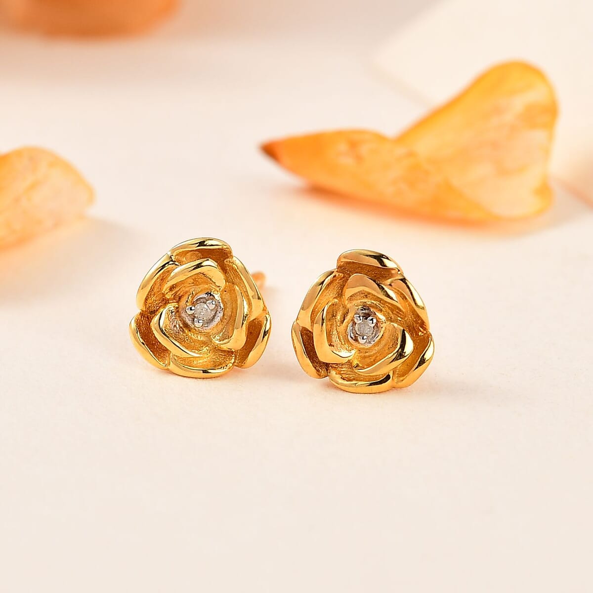 Diamond Accent Floral Stud Earrings in 14K Yellow Gold Over Sterling Silver image number 1