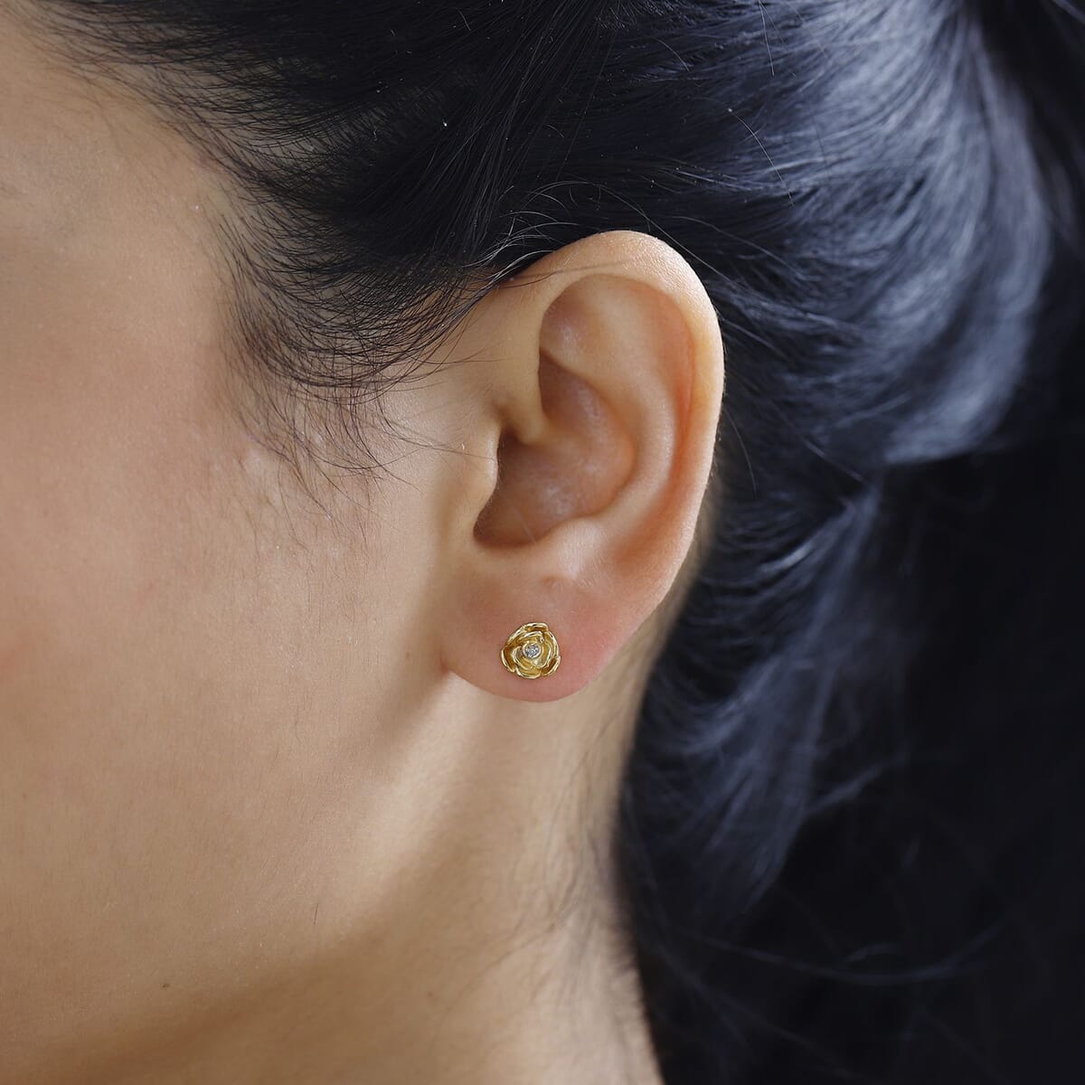 Diamond Accent Floral Stud Earrings in 14K Yellow Gold Over Sterling Silver image number 2