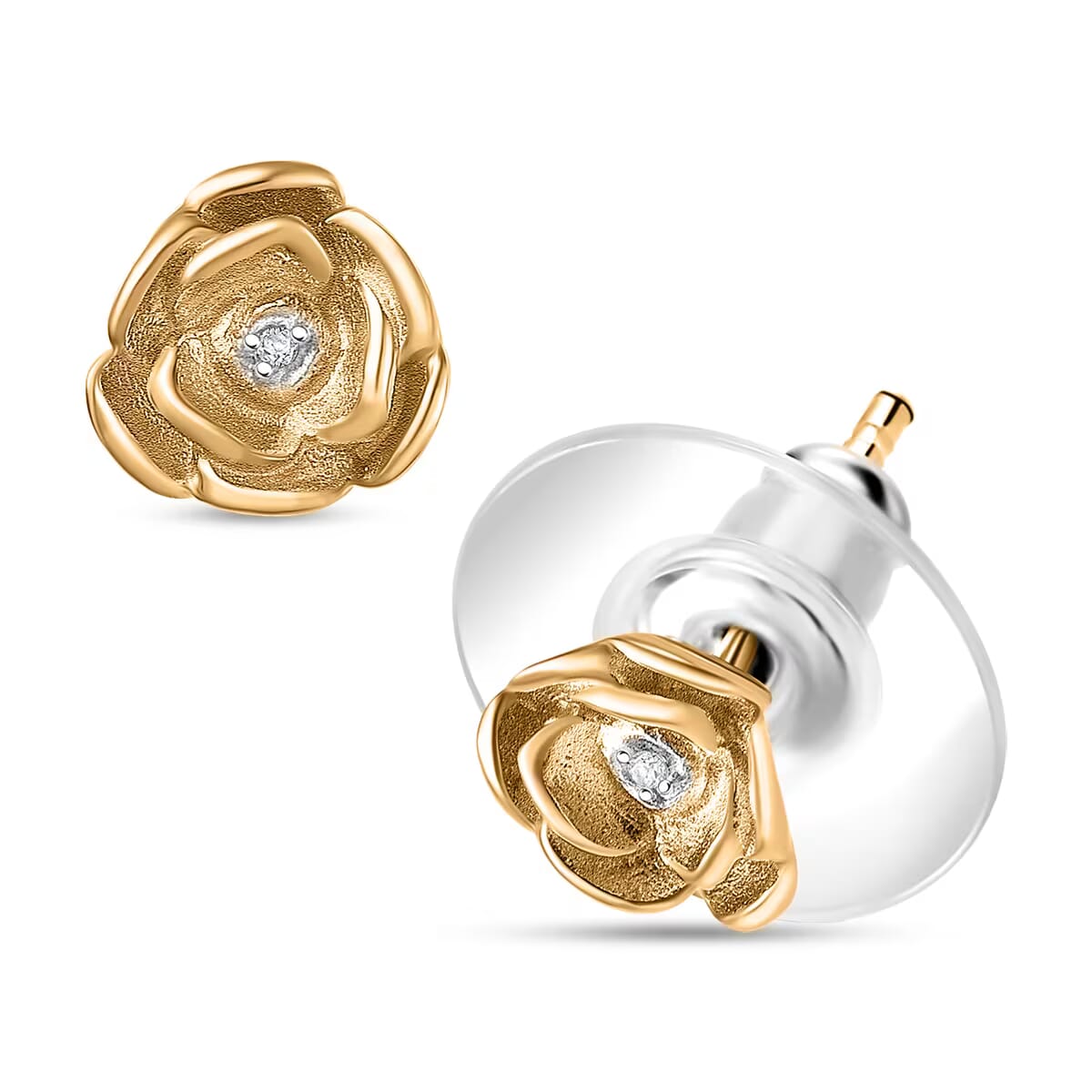 Diamond Accent Floral Stud Earrings in 14K Yellow Gold Over Sterling Silver image number 3